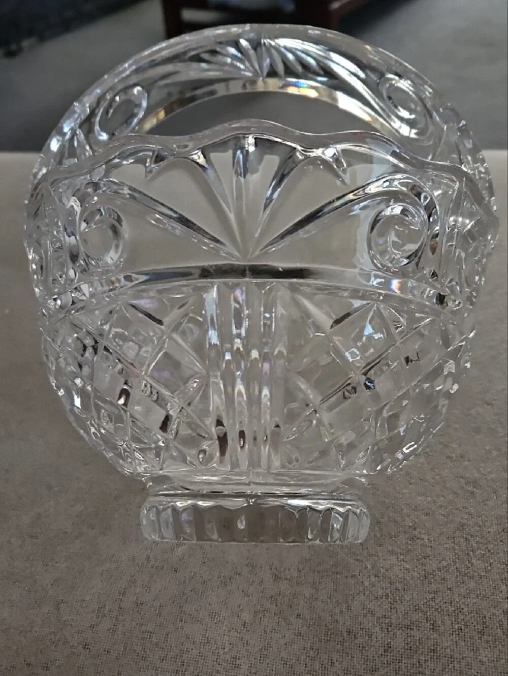 Elegant Cut Crystal Basket - Beautiful Clear Etched Pattern Design with Sparkle